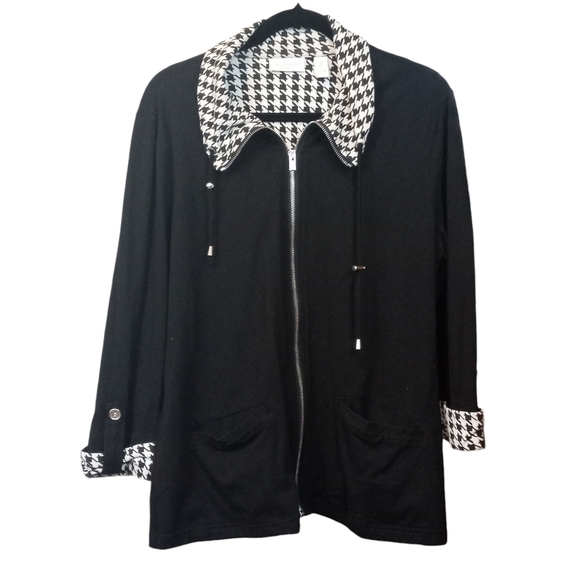 Weekends by Chico's Zip Up Jacket Black & Houndstooth Chico's 2 / Size Lg. - Picture 1 of 9